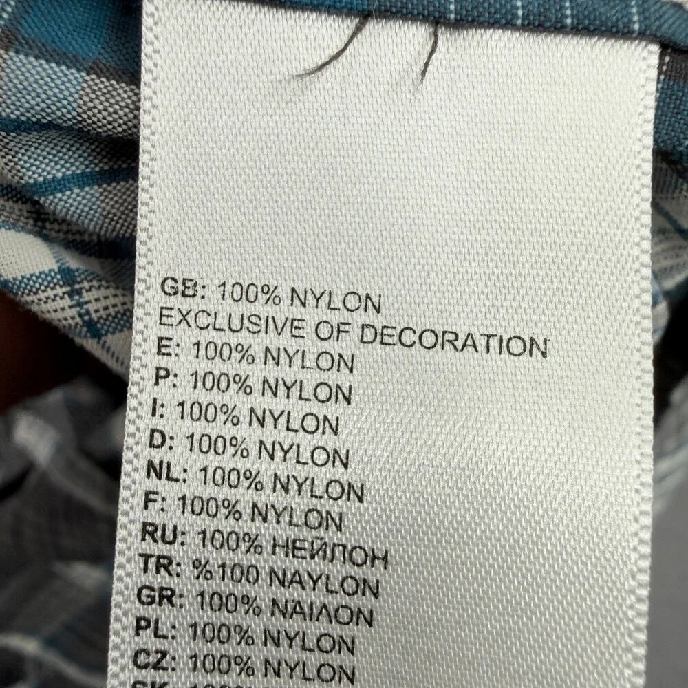 The North Face Shirt Mens XL Gray Blue Plaid Short Sleeve Button Down Nylon